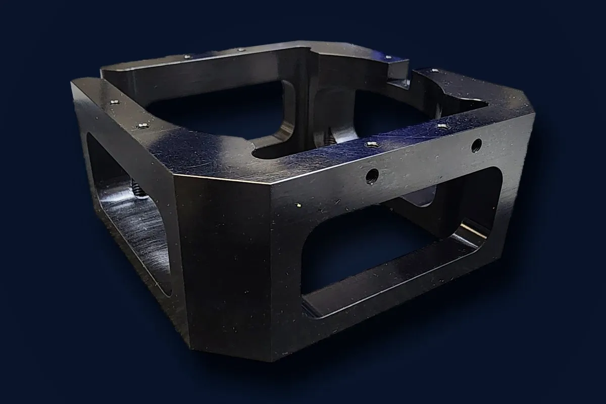 Black-anodized 5-axis aluminum enclosure
